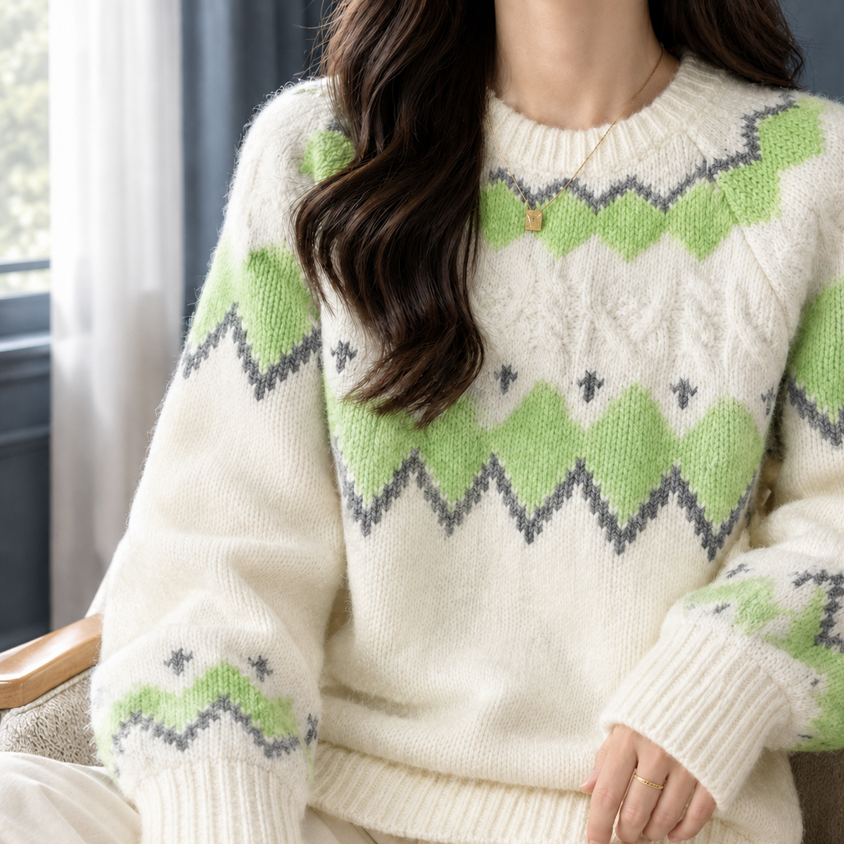Zelda | Women's Fair Isle Sweater Nordic Crew Neck Knit Pullover Warm Winter Cozy
