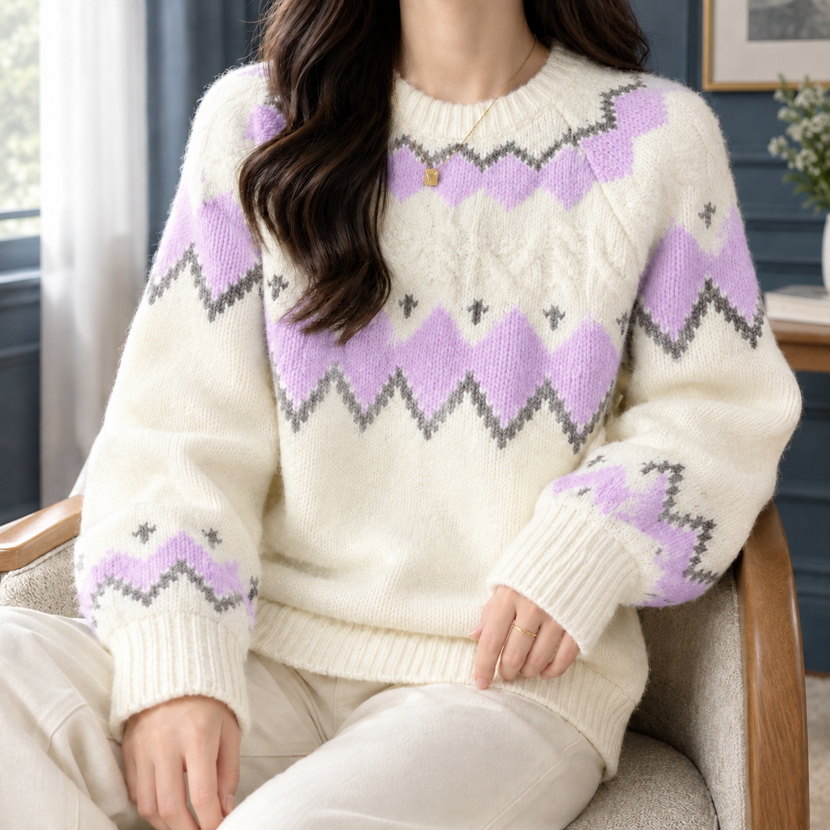 Zelda | Women's Fair Isle Sweater Nordic Crew Neck Knit Pullover Warm Winter Cozy