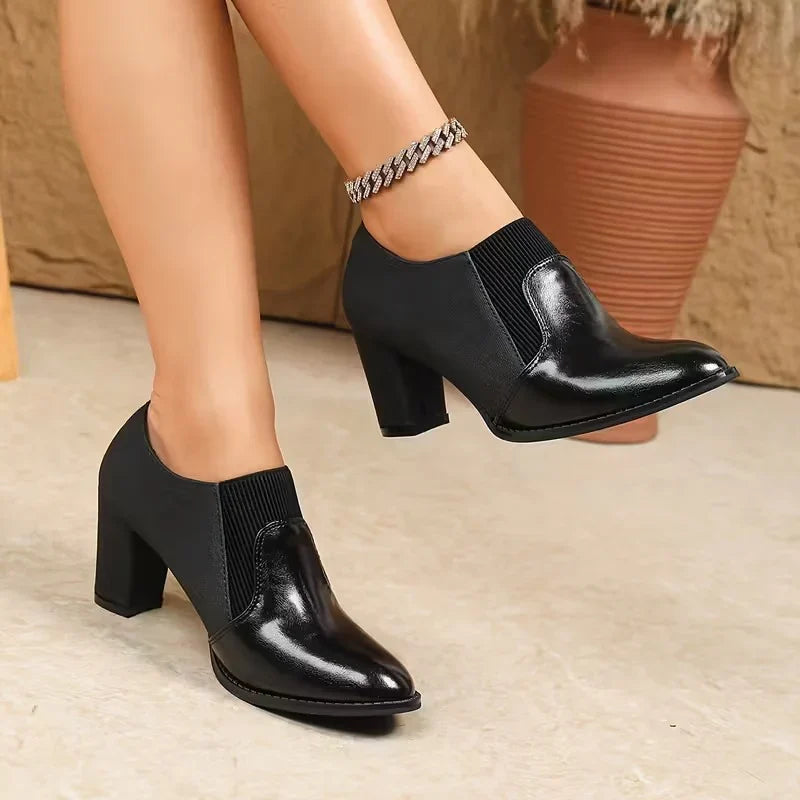 Lily1 | Ankle Boots, Chelsea Boots, Women, Pointed Toe, Block Heel, Slip On, Elastic Panel,