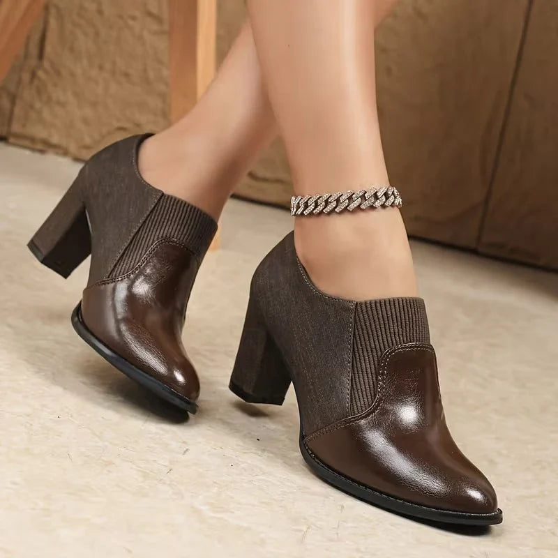 Lily1 | Ankle Boots, Chelsea Boots, Women, Pointed Toe, Block Heel, Slip On, Elastic Panel,