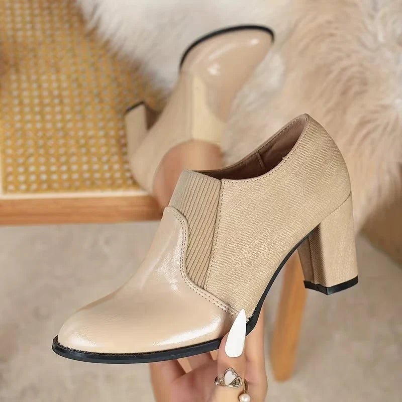 Lily1 | Ankle Boots, Chelsea Boots, Women, Pointed Toe, Block Heel, Slip On, Elastic Panel,