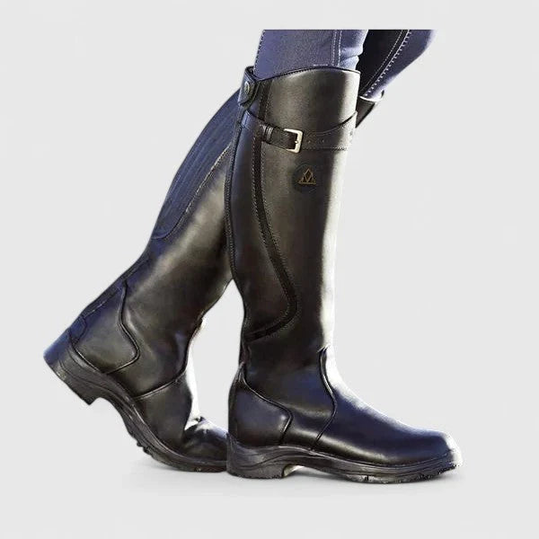 Riley1 | Knee High Boots, Riding Boots, Women, Leather, Buckle Strap, Side Zip, Equestrian, Tall,