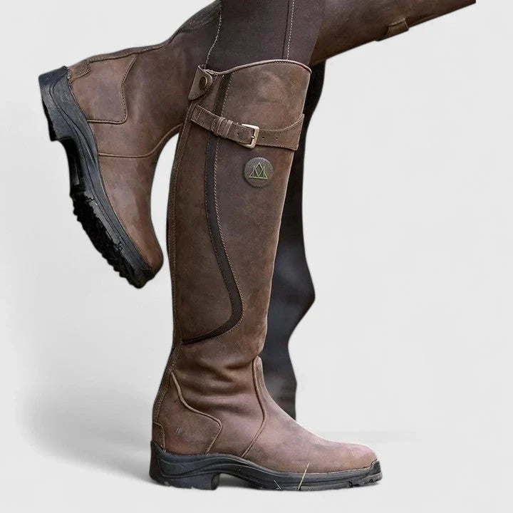 Riley1 | Knee High Boots, Riding Boots, Women, Leather, Buckle Strap, Side Zip, Equestrian, Tall,