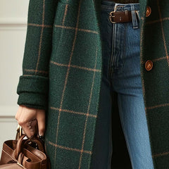Jennifer Wool Check Coat by Christine Brewer, featuring a stylish plaid pattern and tailored fit, shown in a front view.