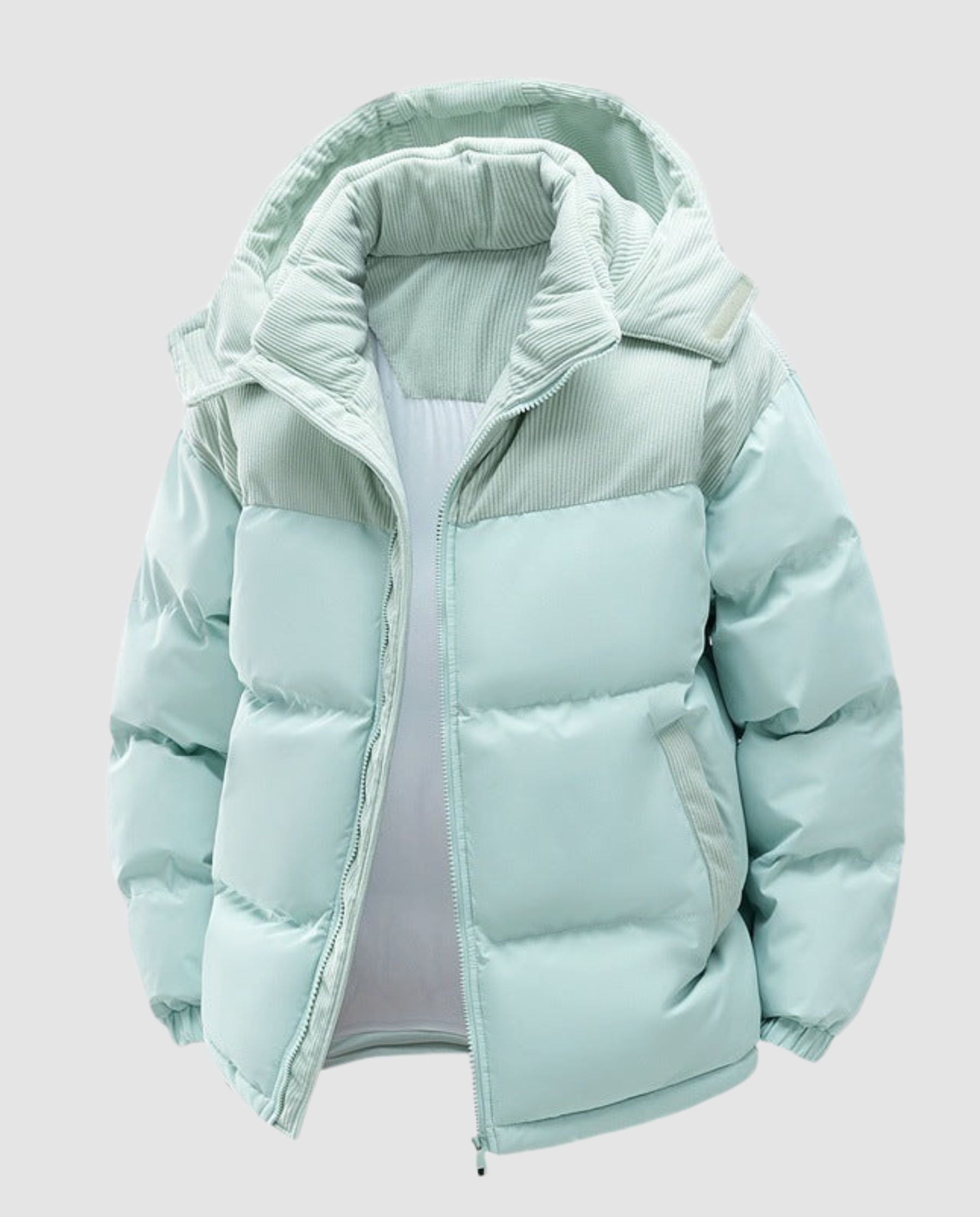 Blue Chloe Cosy Puffer Jacket for Women by Christine Brewer, insulated and warm for cold weather.