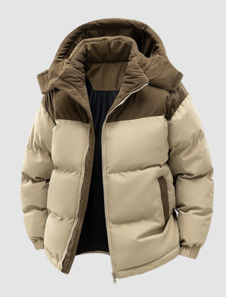 Khaki Chloe Cosy Puffer Jacket for Women by Christine Brewer, insulated and warm, with a quilted design and high collar.