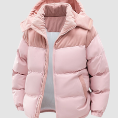 Pink insulated puffer jacket for women by Christine Brewer, showcasing a warm, cozy Chloe Cosy Puffer Jacket with quilted design.
