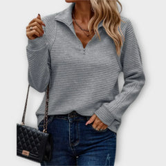 Katherine women's V-neck half-zip sweater by Christine Brewer, featuring a cozy knit fabric and a stylish V-neck design.
