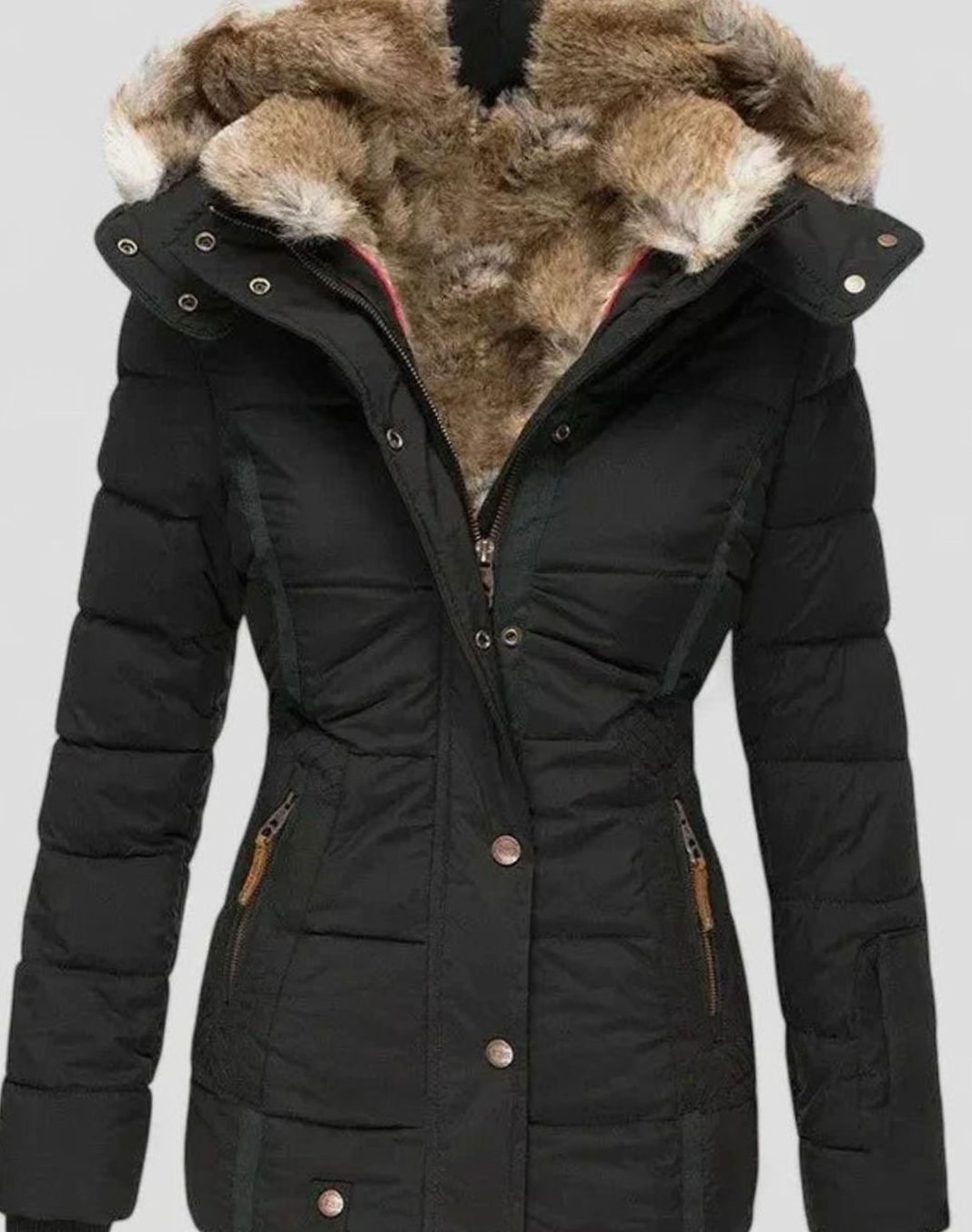 Berit | Women's Quilted Jacket Faux Fur Hood Quilted Thick Warm Winter