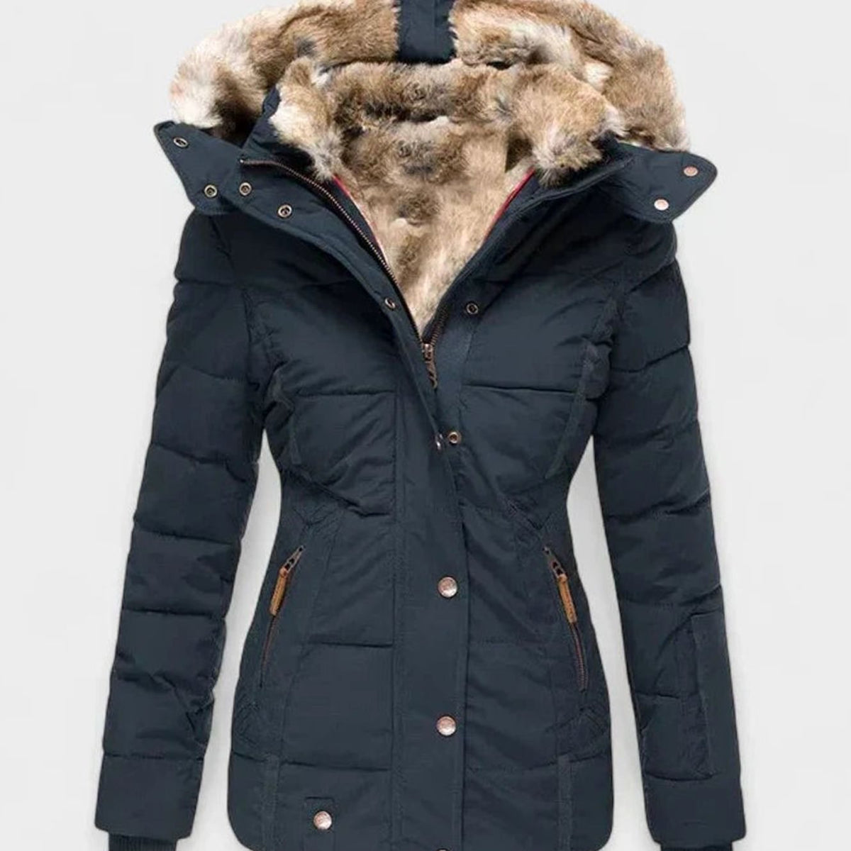 Berit | Women's Quilted Jacket Faux Fur Hood Quilted Thick Warm Winter