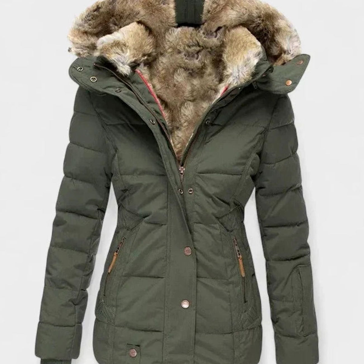 Berit | Women's Quilted Jacket Faux Fur Hood Quilted Thick Warm Winter