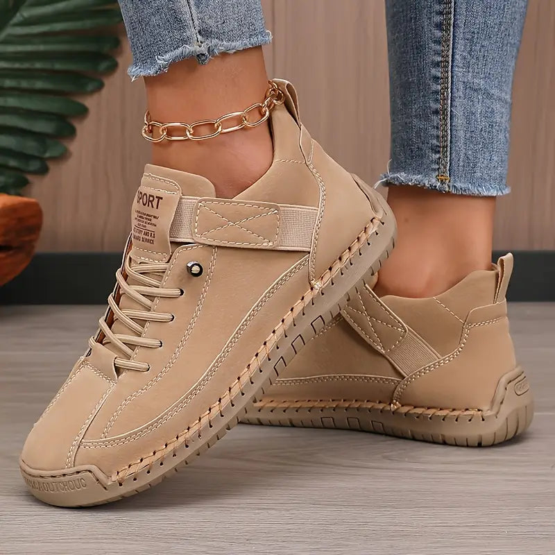 Khaki Christine Brewer Meya orthopedic walking sneakers with supportive design and comfortable fit for active footwear.