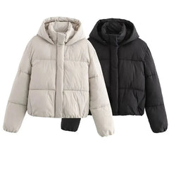 Christine Brewer Grace hooded puffer jacket for women, showcasing a warm, quilted winter jacket with a hood and stylish design.