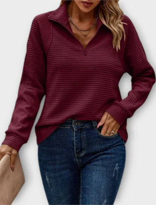 Christine Brewer Katherine women's V-neck half-zip sweater, soft knit in a relaxed fit, shown in a front view.