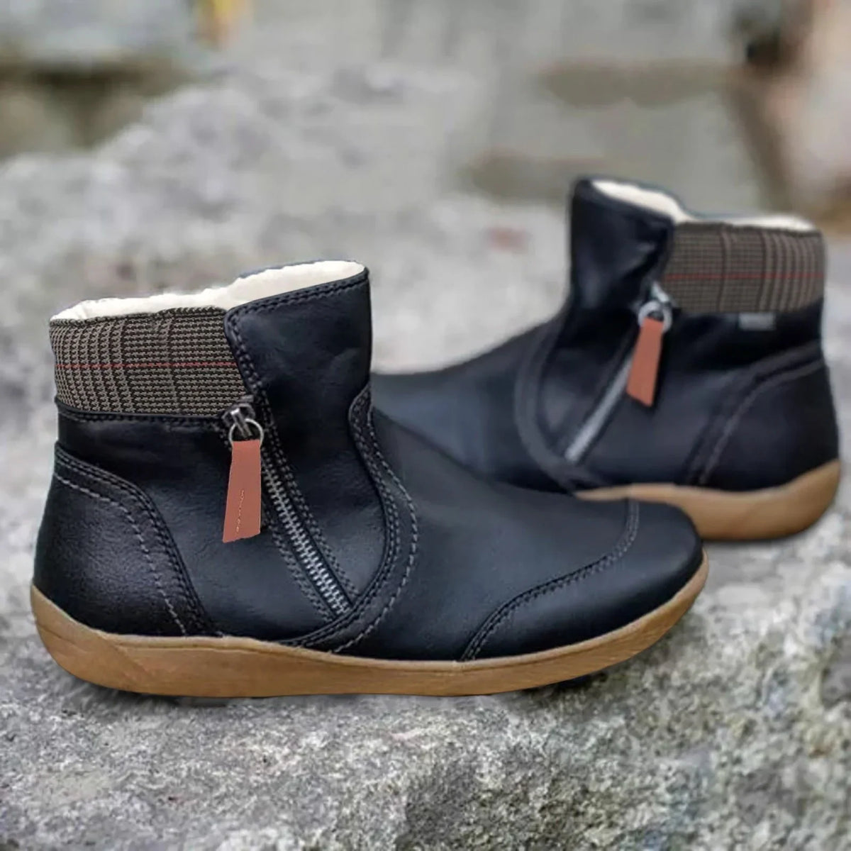 Delphine | Ankle Boots Short Boots Women Leather Water Resistant Side Zip Heeled Fall Winter