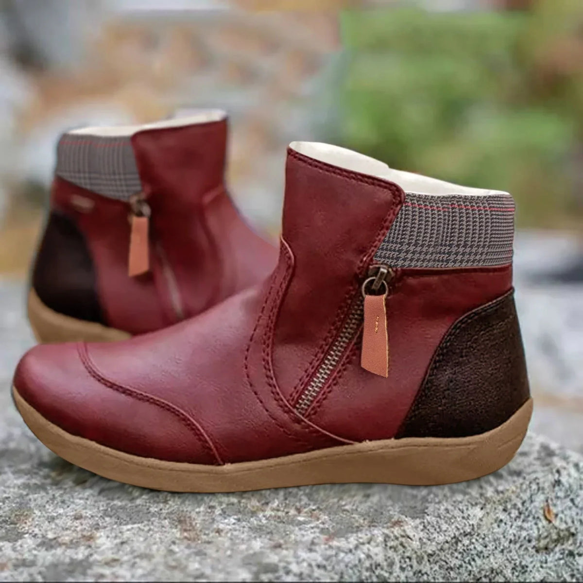 Delphine | Ankle Boots Short Boots Women Leather Water Resistant Side Zip Heeled Fall Winter