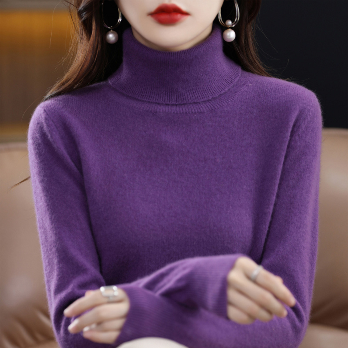 Delilah | Cashmere Sweater Turtleneck Knit Winter Warm Lightweight Slim Fit Pullover Fall