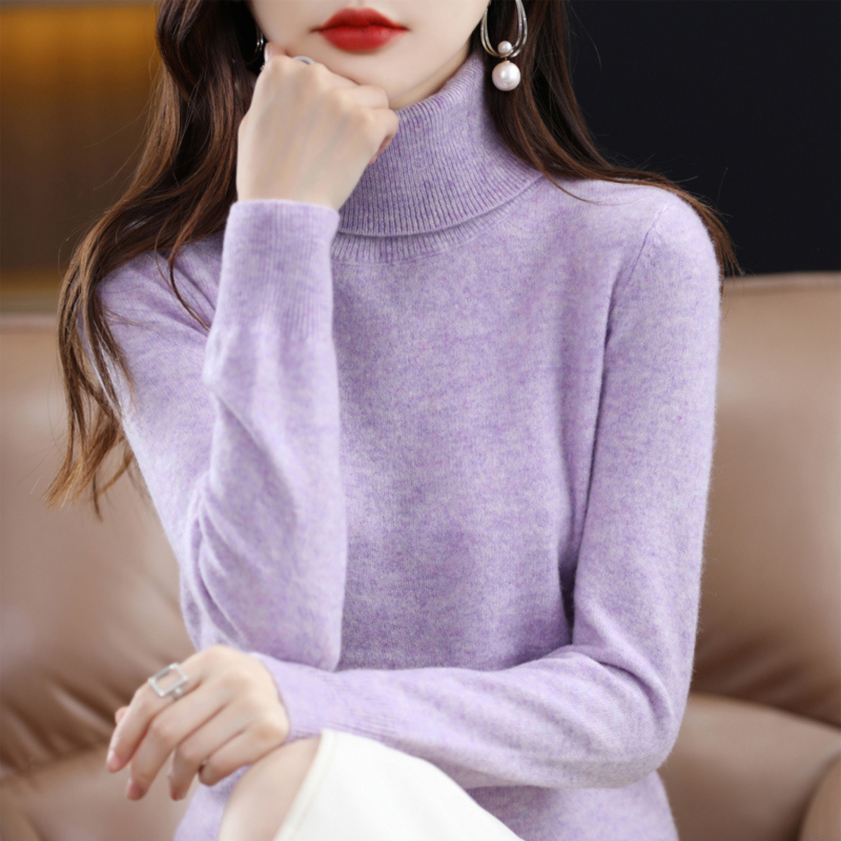Delilah | Cashmere Sweater Turtleneck Knit Winter Warm Lightweight Slim Fit Pullover Fall