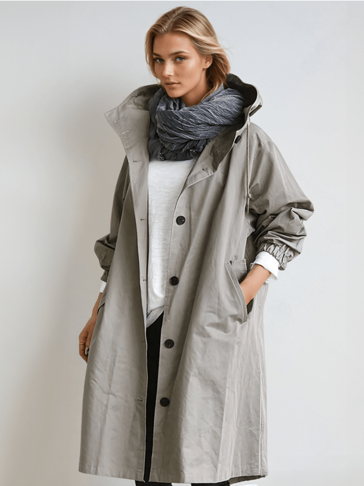 Audra | Oversized Relaxed-Fit Hooded Trench Coat for Women