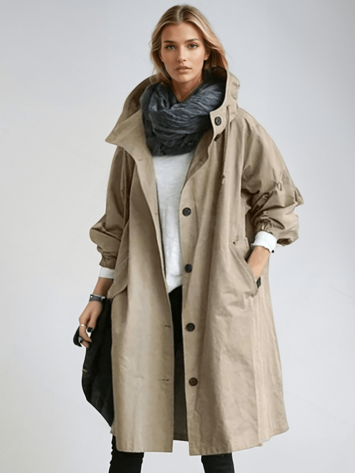 Audra | Oversized Relaxed-Fit Hooded Trench Coat for Women