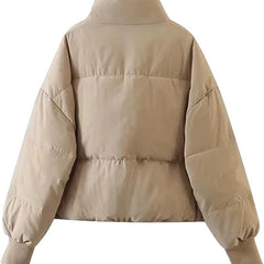 Emily stand collar puffer jacket for women by Christine Brewer, featuring a stylish quilted design and cozy winter insulation.