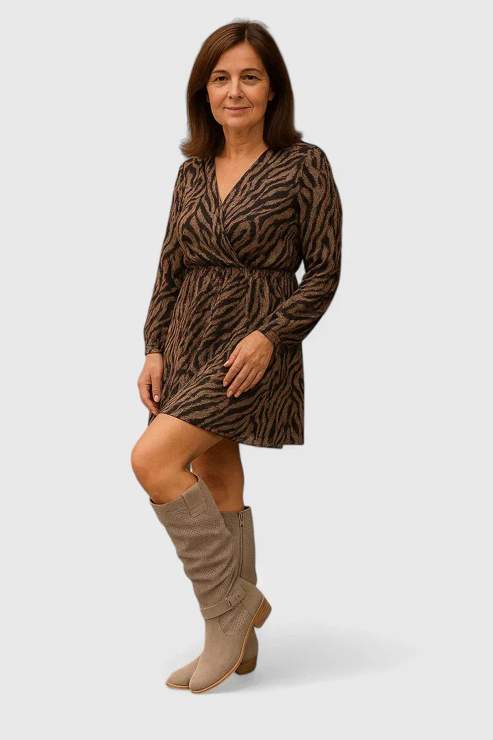 Aria1 | Knee High Boots, Women, Perforated, Block Heel, Side Zip, Buckle Strap, Riding Boots,