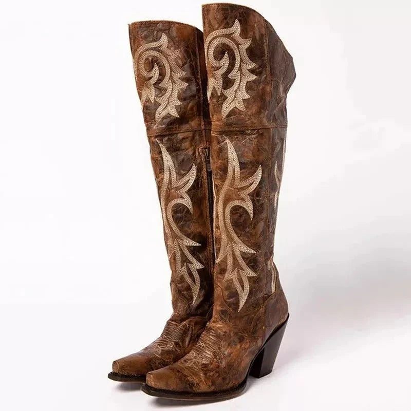 Giselle1 | Cowboy Boots, Western Boots, Women, Suede, Pointed Toe, Block Heel, Embroidered, Side Zip,