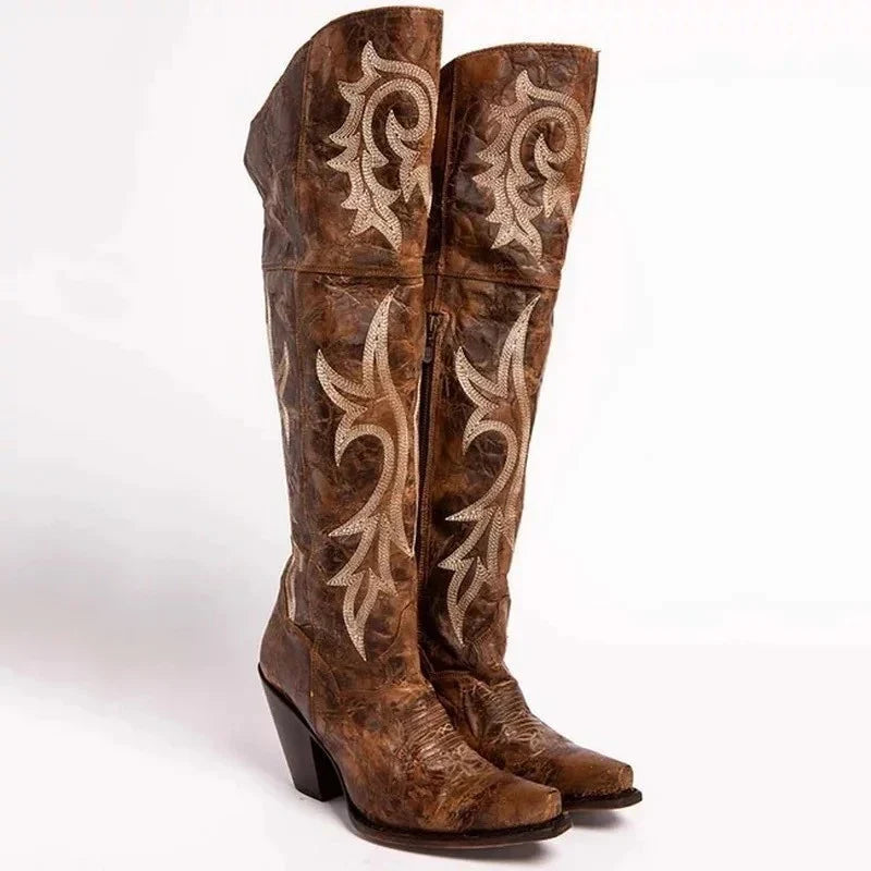 Giselle1 | Cowboy Boots, Western Boots, Women, Suede, Pointed Toe, Block Heel, Embroidered, Side Zip,