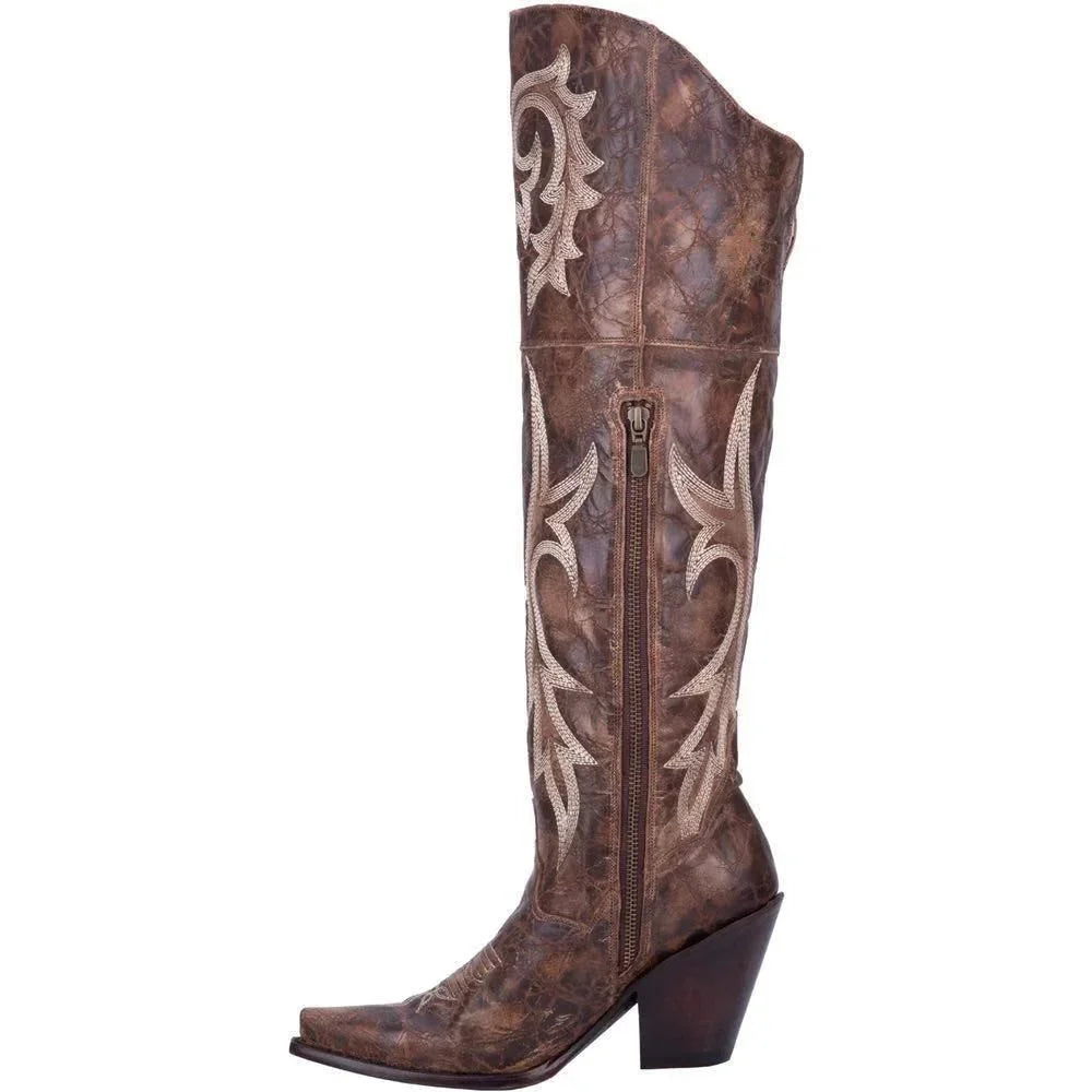 Giselle1 | Cowboy Boots, Western Boots, Women, Suede, Pointed Toe, Block Heel, Embroidered, Side Zip,