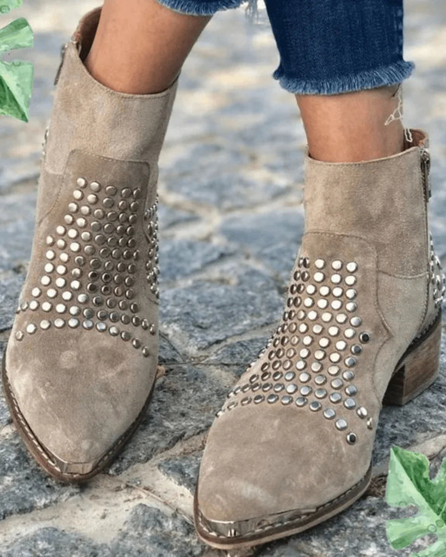 Sabine | Ankle Boots Booties Women Winter Pointed Toe Block Heel Stacked Heel Side Zip
