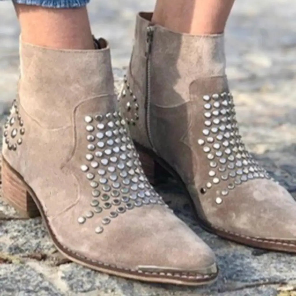 Sabine | Ankle Boots Booties Women Winter Pointed Toe Block Heel Stacked Heel Side Zip