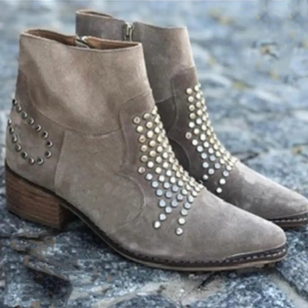Sabine | Ankle Boots Booties Women Winter Pointed Toe Block Heel Stacked Heel Side Zip