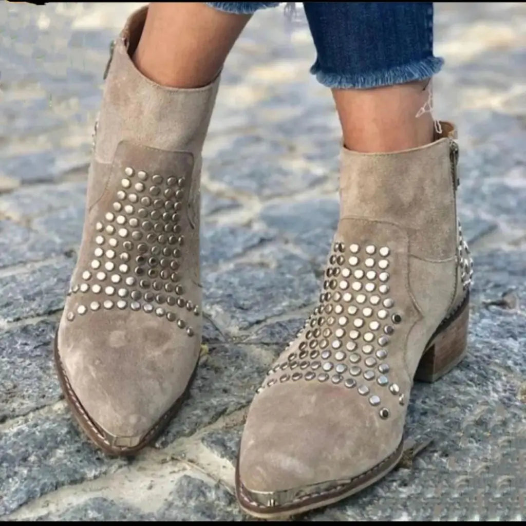 Sabine | Ankle Boots Booties Women Winter Pointed Toe Block Heel Stacked Heel Side Zip