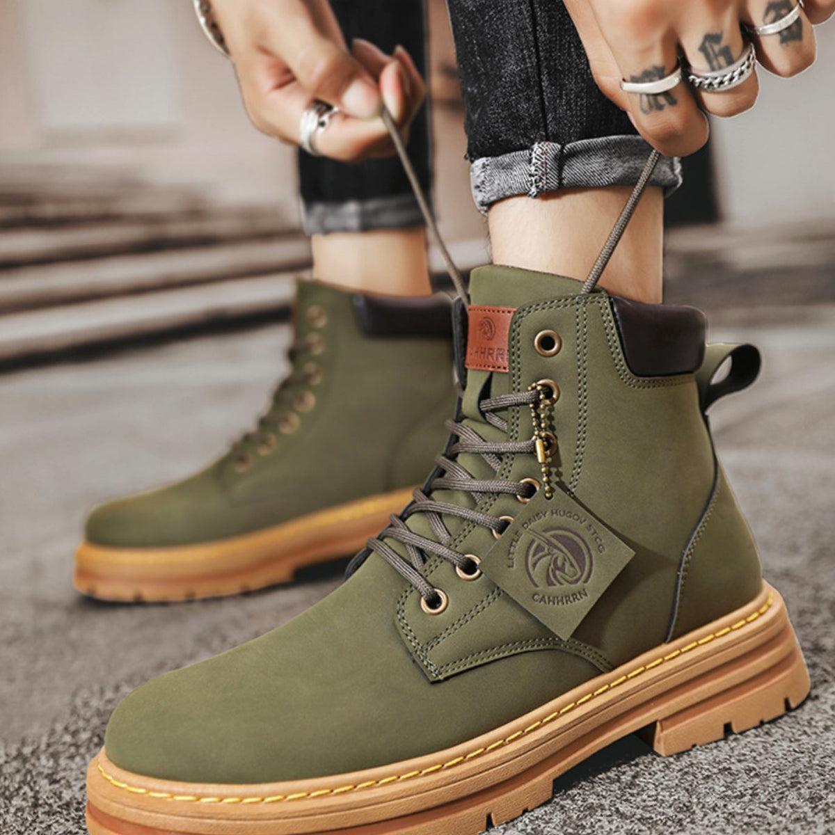 Ethan | Ankle Boots, Men, Work Boots, Lace Up, Lugged Sole, Combat Boots, Leather, Rugged,