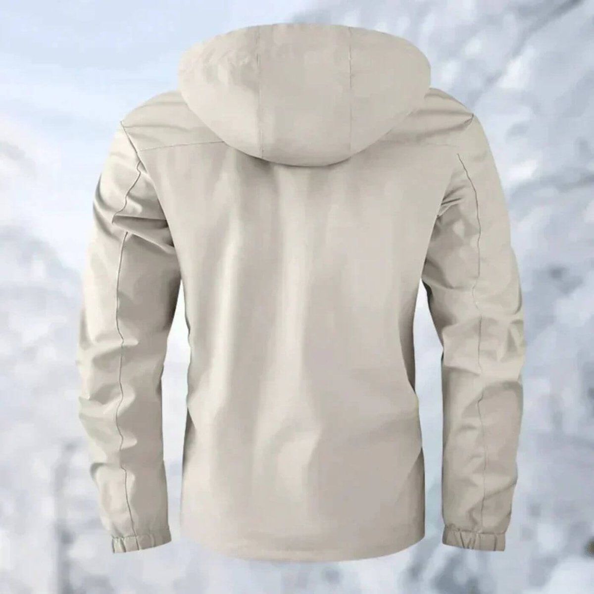 Men's quilted waterproof hooded outdoor coat by Christine Brewer, windproof jacket with padded design for outdoor activities.