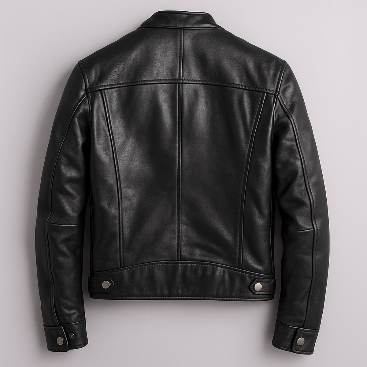 Men's quilted faux leather jacket in vintage biker style with full-zip front, by Christine Brewer, featuring quilted detailing and a classic look.