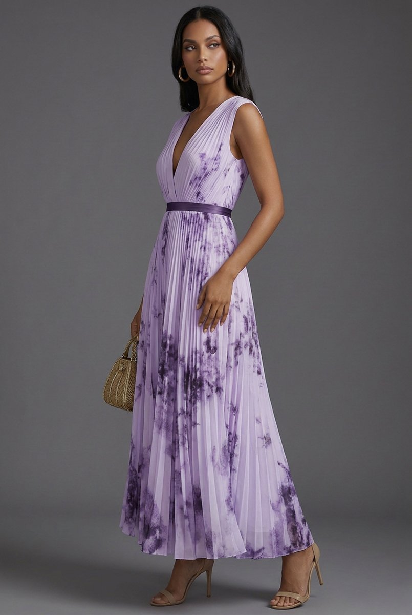 Bridie | Floral Pleated V-Neck Midi Dress for Women