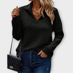 Christine Brewer Katherine women's v-neck half-zip sweater, soft knit fabric, showcasing the stylish V-neck and comfortable fit.