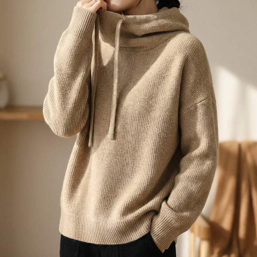 Vivienne | Merino Wool Sweater Hoodie Knit Hooded Pullover Women Winter Warm Relaxed Fit Dropped