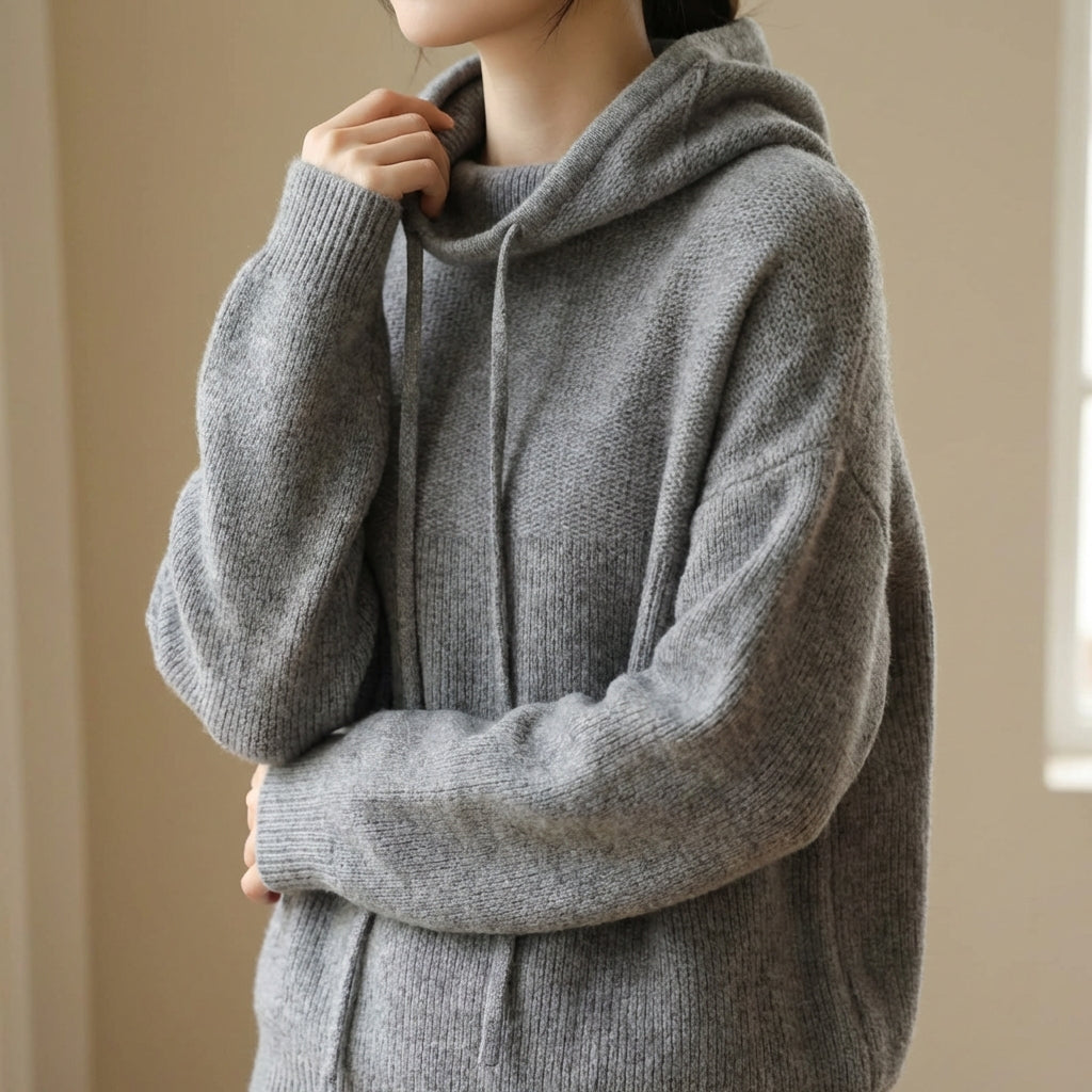 Vivienne | Merino Wool Sweater Hoodie Knit Hooded Pullover Women Winter Warm Relaxed Fit Dropped