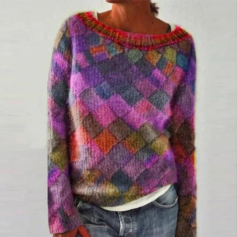 Woman wearing the Melanie knit sweater by Christine Brewer, stylish and cozy women's knit sweater in a casual setting.