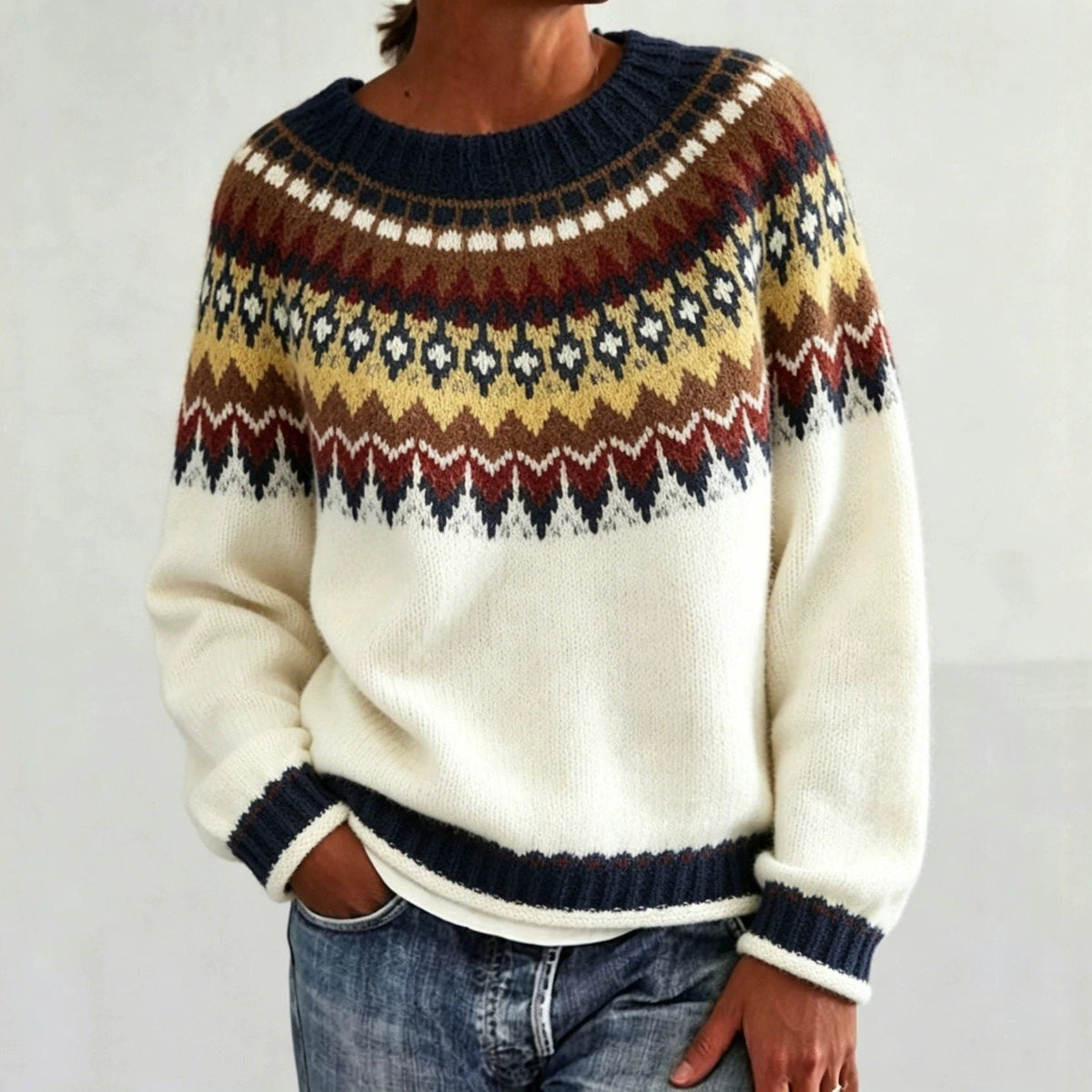 Saga | Women's Christmas Sweater Nordic Fair Isle Crew Neck Knit Pullover Warm Winter Cozy