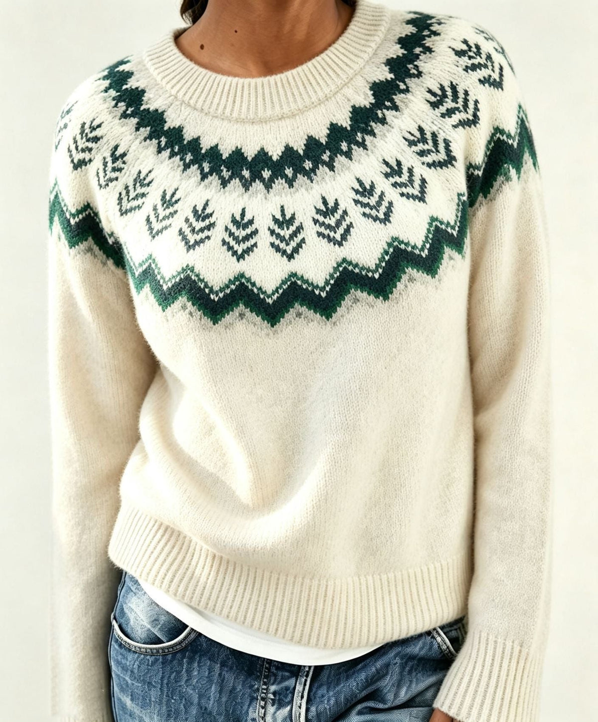 Saga | Women's Christmas Sweater Nordic Fair Isle Crew Neck Knit Pullover Warm Winter Cozy