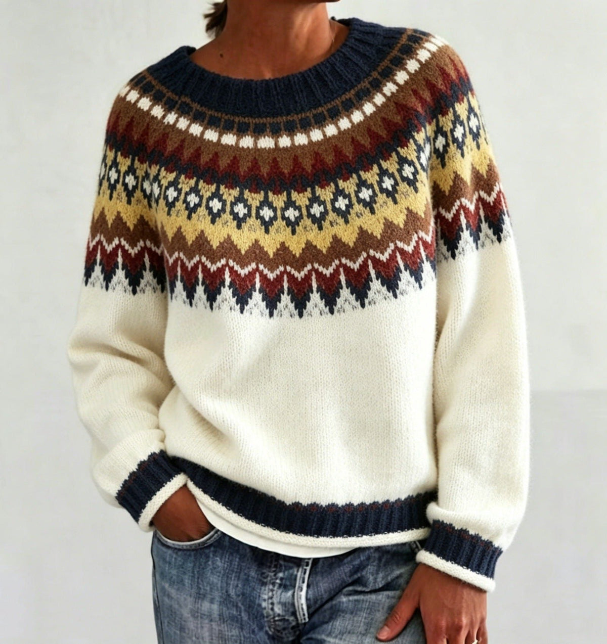 Saga | Women's Christmas Sweater Nordic Fair Isle Crew Neck Knit Pullover Warm Winter Cozy