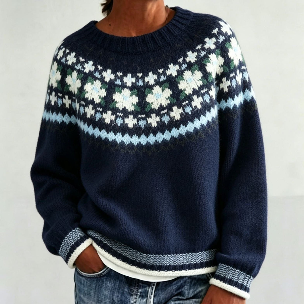 Saga | Women's Christmas Sweater Nordic Fair Isle Crew Neck Knit Pullover Warm Winter Cozy