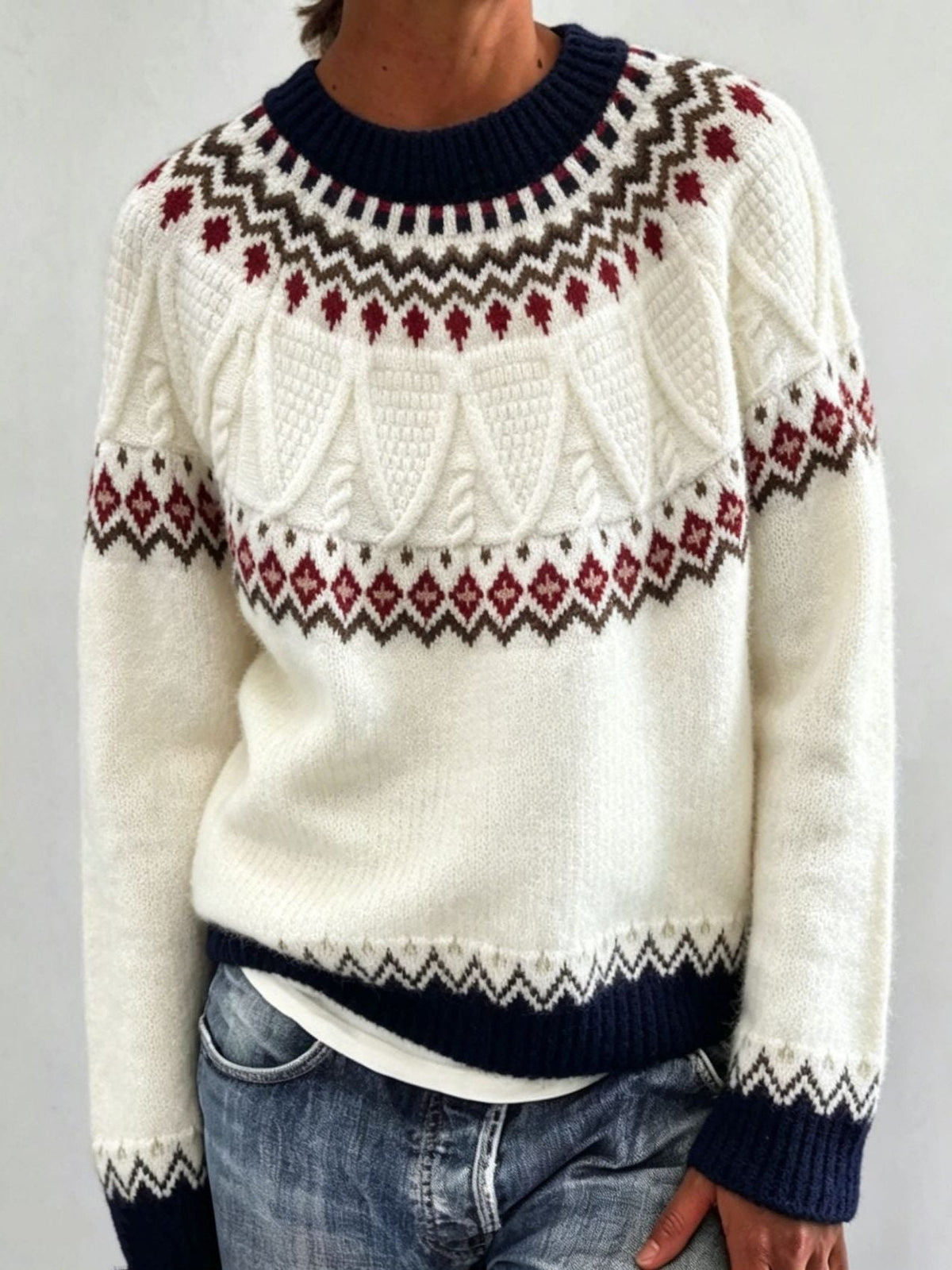 Saga | Women's Christmas Sweater Nordic Fair Isle Crew Neck Knit Pullover Warm Winter Cozy