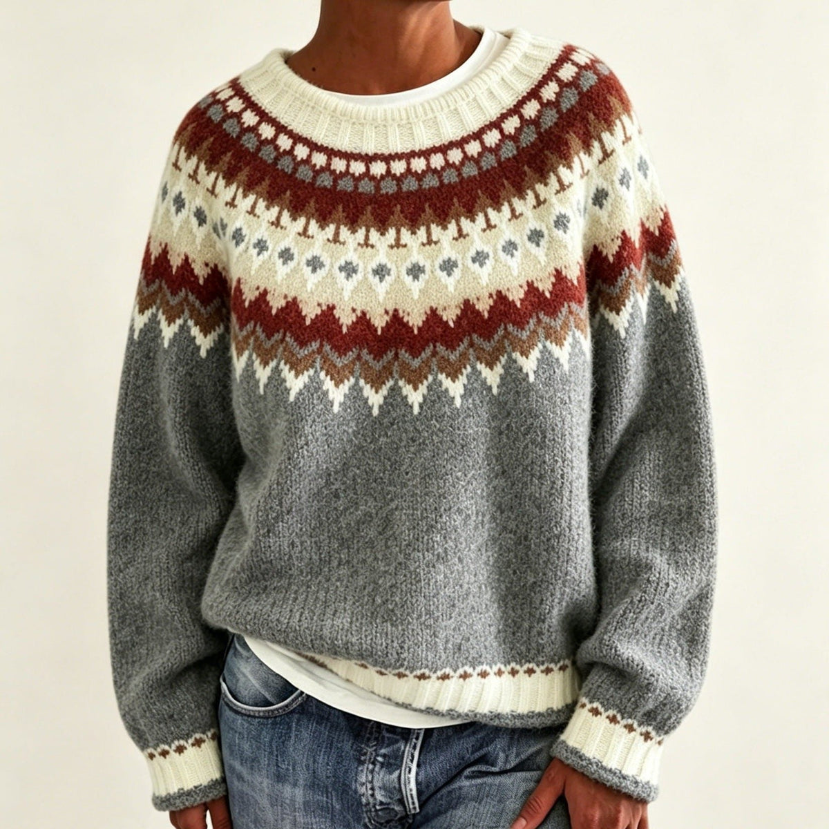Saga | Women's Christmas Sweater Nordic Fair Isle Crew Neck Knit Pullover Warm Winter Cozy