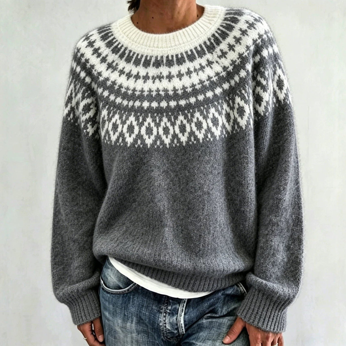 Saga | Women's Christmas Sweater Nordic Fair Isle Crew Neck Knit Pullover Warm Winter Cozy