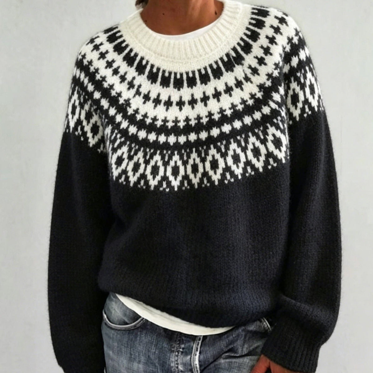 Saga | Women's Christmas Sweater Nordic Fair Isle Crew Neck Knit Pullover Warm Winter Cozy