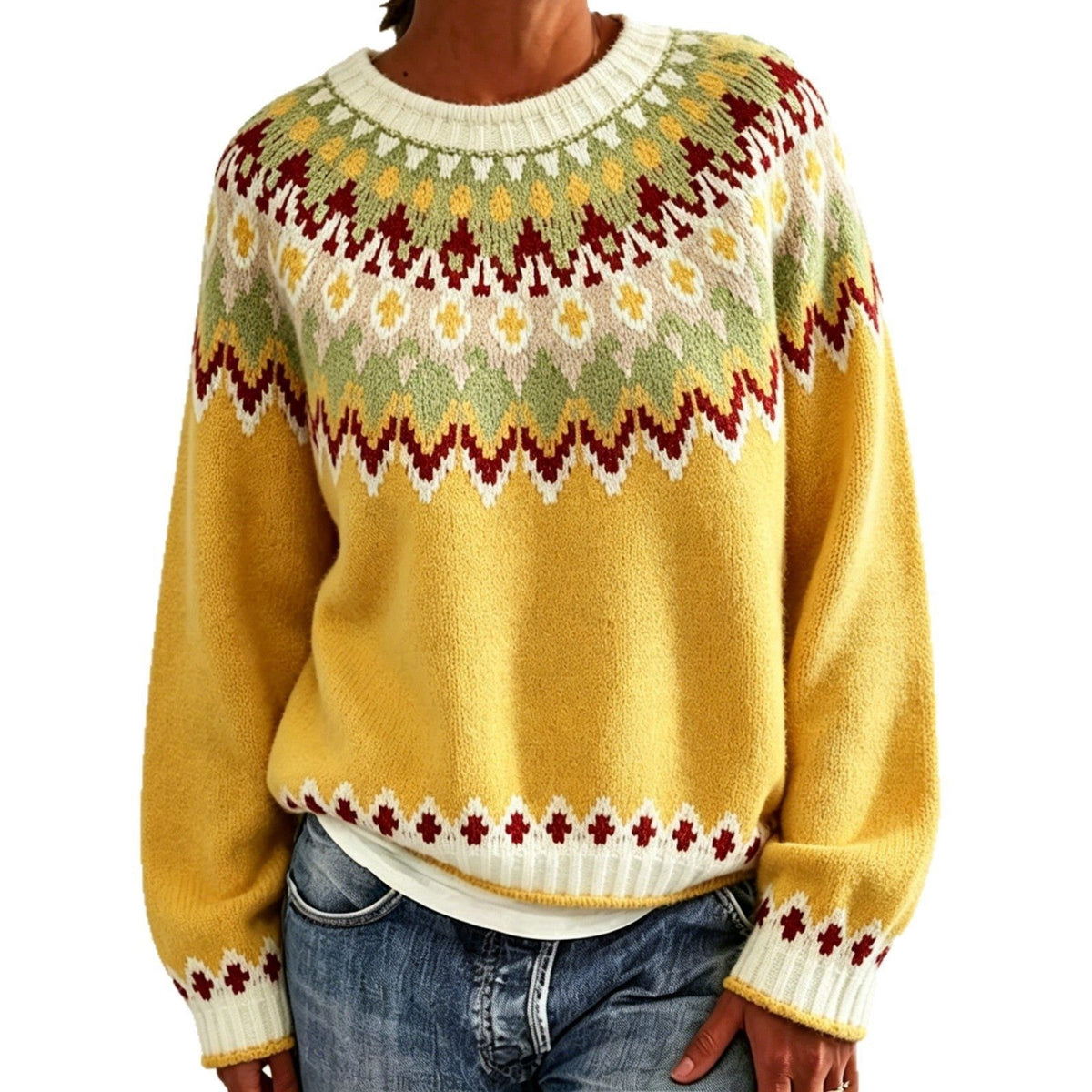 Saga | Women's Christmas Sweater Nordic Fair Isle Crew Neck Knit Pullover Warm Winter Cozy
